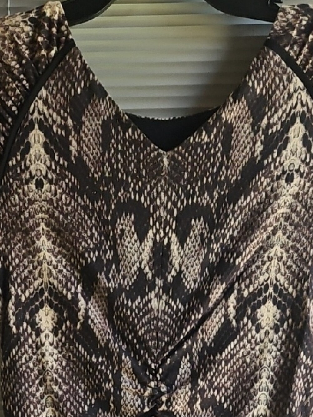 Snake-Print Midi Dress with Front Ruching - Black & Brown